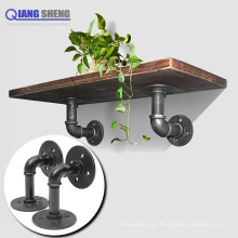 decorative rustic industrial powder coated black metal iron diy wall mounting mounted round  pipe shelving  shelf brackets